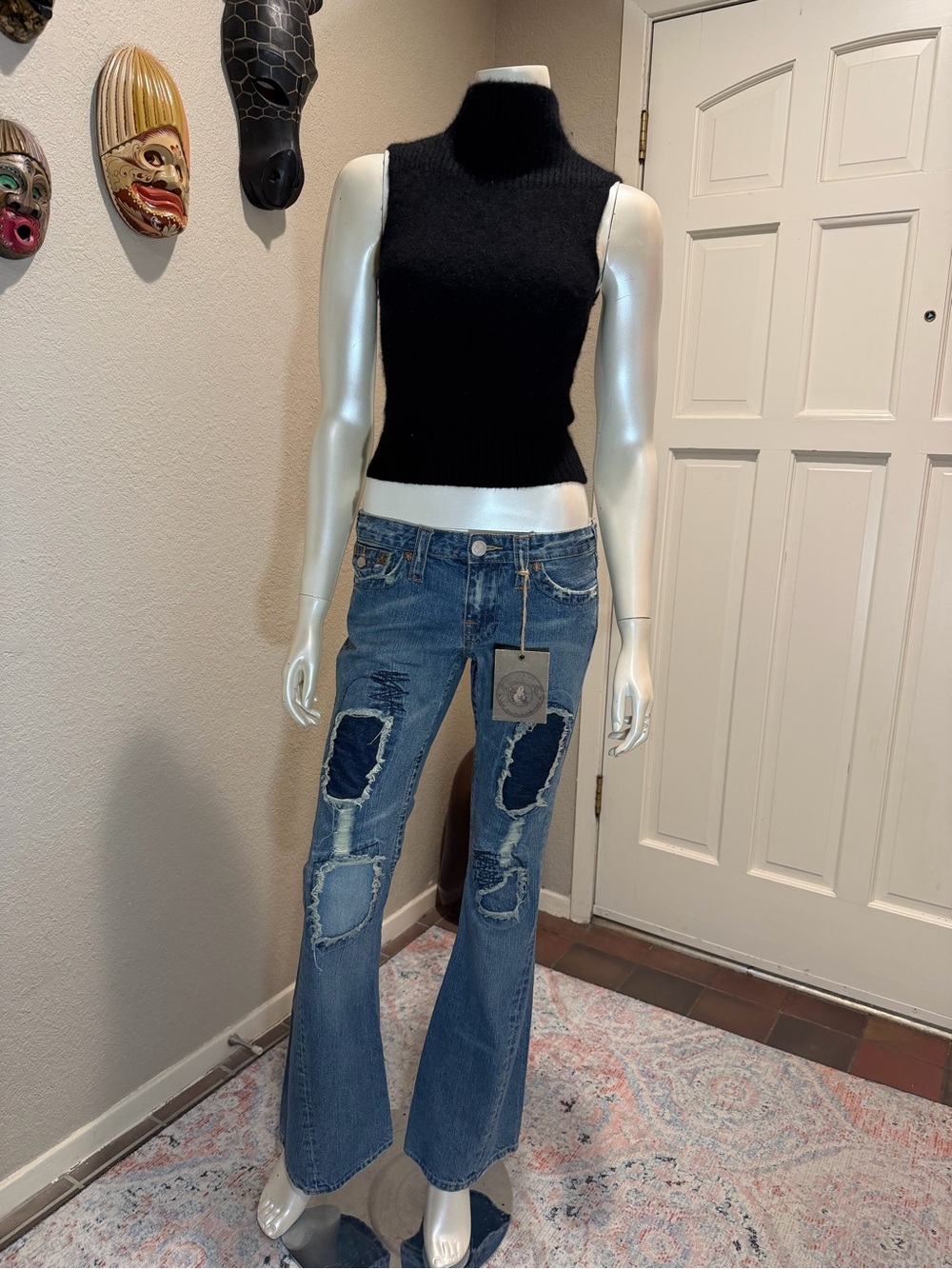Vintage Y2K Bebe Black Fuzzy Angora Sleeveless Turtleneck Sweater - Small
